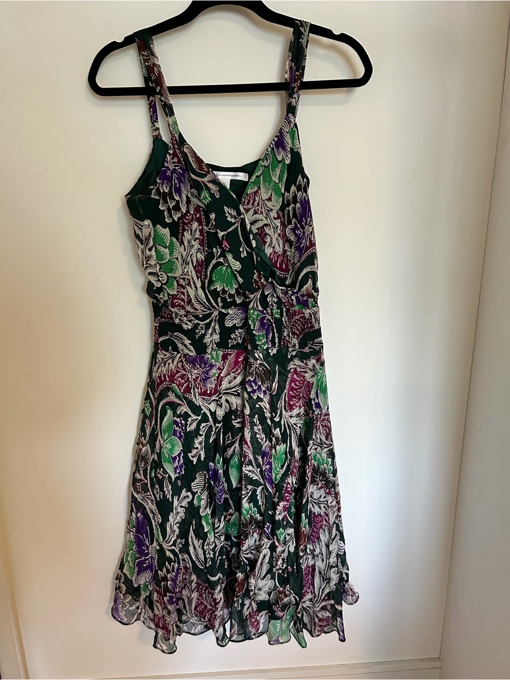 Diane Von Furstenberg Floral V-Neck Sundress in Green with Purple & White